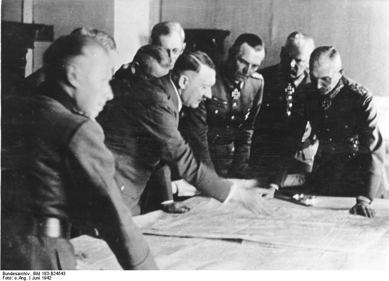 Adolf Hitler at a situation conference in the headquarters of Army Group South in Poltawa